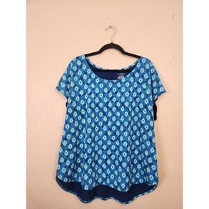 Lane Bryant Womens Blue Printed Top Short Sleeve‎ Casual Blouse Plus Size 14/16